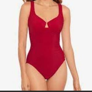Miraclesuit red crossover one piece tummy slimming swim suit